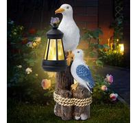 Embhlitfe Solar Powered Seagull or Pelican Garden Ornament - Weatherproof Resin Bird Statue with Hexagon Solar Light, Outdoor Garden Decor for Patio, Lawn Gift for Mum (Seagull)