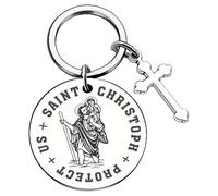 Embhlitfe St Christopher Keyring for Safe Travels, Catholic Gift for Men & Women, Stainless Steel Travel Protection Keychain with Medal, Inspirational Car Key Fob for New Car Gifts