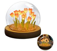 Embhlitfe Tulip Flower Lamp, 20 Blooms Tulip Night Light, rtificial Flower Lamp with Glass Dome & Wood Base, Cute Room Decor, Gift for Women, Mom, Girlfriend (Pink)