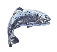 Emblems-Gifts Leaping Salmon Fish Pewter Lapel Pin Badge, Birds Animals Nature, Hand Made in The UK With Gift Bag And Button Badge