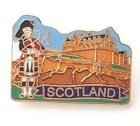Emblems-Gifts Scotland Piper at Edinburgh Castle Gold Plated Enamel Lapel Pin Badge T1072