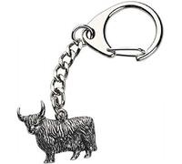 Emblems-gifts The side view of a Highland Cow Crafted from UK Pewter Key Ring (WA) + 59mm Button Badge