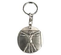 Emblems-Gifts Vitruvian Man Key Ring Hand Crafted from Lead Free Pewter in the UK (KR1381) + 59mm Button Badge