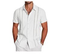 Emboadlie Mens Shirts, Men's Cuba Guayabera Exquisite Hollow Embroidered Button Front Shirt, Casual Beach Camp Shirt (White,5XL)