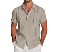 Emboadlie Mens Shirts Men's Cuba Guayabera Exquisite Hollow Embroidered Button Front Shirt Summer Short Sleeve Shirts for Men (Light Gray,L)