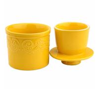 Emboss Pattern Butter Crock with Lid, French Butter Dish for Counter Decor, Butter Keeper with Water Line for Fresh Spreadable Butter- Yellow 4x4.5inches 5oz