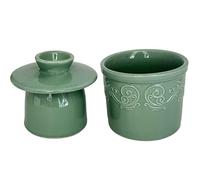 Emboss Pattern Butter Crock with Lid, French Butter Dish for Counter Decor, Butter Keeper with Water Line for Fresh Spreadable Butter- Mint Green 4x4.5inches 5oz