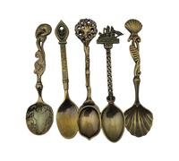 Embossed Alloy Retro Themed 5Pcs Spoon Utensils Set, Bronze