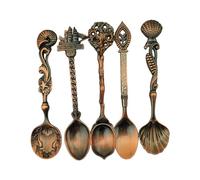 Embossed Alloy Retro Themed 5Pcs Spoon Utensils Set, Red Bronze
