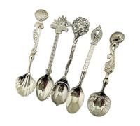 Embossed Alloy Retro Themed 5Pcs Spoon Utensils Set, Silver
