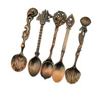 Embossed Alloy Retro Themed 5Pcs Spoon Utensils Set Sturdy Tableware Collection for Elegant Table Setting Antique Styles Embossed Sturdy Spoons