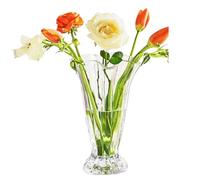 Embossed Big Heavy Thickened Vintage Vase 22cm Innjoii Ribbed Pedestal Glass Crystal Clear Flower Bouquet Hydroponic Vases for Roses Lilies Smooth Rim Home Decor Office Centrepiece Wedding DiningTable