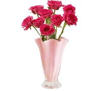 Embossed Big Heavy Thickened Vintage Vase 22cm Innjoii Ribbed Pedestal Glass Crystal Pink Flower Bouquet Hydroponic Vases for Roses Lilies Smooth Rim Home Decor Office Centrepiece Wedding DiningTable