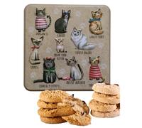 Embossed Biscuit Tin Gift Set | Stem Ginger & Lemon and Clotted Cream Chocolate Chip Shortbread Biscuit Gift | Valentines Day, Birthday Gift, Thank You Gifts | Mothers Day (Cats in Jumper)