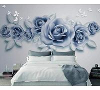 Embossed Blue Rose Flower Butterfly Non-Woven Wallpaper 3D Wallpapers Wall Decoration Murals Living Room Custom 3D Wallpaper Paste Living Room The Wall for bedroom-400cm×280cm