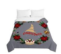Embossed Christmas Quilted Bedspreads Single Double Super King Bed,Surwin 3D Print Bedspread Quilt Bed Throws Blanket Lightweight Coverlet Microfiber All Season Comforter (Christmas wreath,150x200cm)