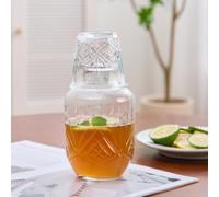 Embossed Circle Design Glass Jug Set, 2-Pack 1000ml Pitcher with 270ml Glasses, Textured Beverage Server for Iced Tea, Juice