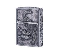 Embossed Cobra Snake Design Lighter Shell Case, Zipo Compatible Outer Shell Only, No Insert, Antique Gold and Silver Finish (Silver Crocodile)