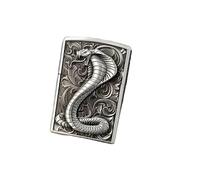 Embossed Cobra Snake Design Lighter Shell Case, Zipo Compatible Outer Shell Only, No Insert, Antique Gold and Silver Finish (Silver Snake)