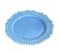 Embossed Dessert Plates Ceramic Western Cake Pasta Salad Dinner Household Snack Breakfast Bowls Bird's Nest Fruit Cream Salads Soups Snacks (8.4-inch Shallow Plate,Blue)