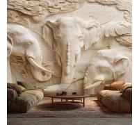 Embossed Elephant Wallpaper, 3D Modern Animal Wallpaper for Living Room, Bedroom, Non-Woven Decor Wall Paper, Photo Mural Dining Room, Hallway, Lounge, 100 X 70 cm I73