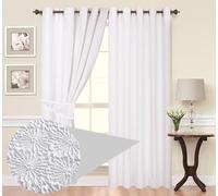 Embossed Eyelet Ringtop Curtains Cushions Matching Astra White Floral Non Iron (66"wide x 72"drop)