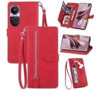 Embossed Folio Flip for Reno 10 Pro 5G Case Wallet PU Leather Case Cellphone Shell Kickstand with ID Credit 7 Card Slots Cases Covers and Lanyard Strap Zip Coin Purse Cover for OPPO Reno 10 Pro 5G,Red