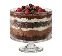 Embossed Glass Trifle Bowl Fruit Bowl Footed Serving Dish - Large Trifle Fruit Salad Tiramisu Punchbowl Vintage Style Mandala Alfresco Dining Table Dishwasher Safe Glassware 3L