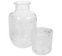 Embossed Glass Water Carafe Set with Cup Lid, 600ml 160ml | Crystal Sunflower Pattern, Tabletop Serving, Lemonade and Flavored Water, Elegant Modern Vintage