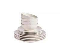 Embossed Heart 12 Piece Stoneware Dinner Set Cream - 4 Place Settings with Plates, Side Plates & Bowls, Dishwasher & Microwave Safe Elegant Tableware Set Home & Kitchen Decor'