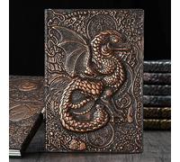 Embossed Leather Journal with Flying Dragon Design - Vintage European Style Hardcover Notebook, Handcrafted PU Cover, Thick Paper, Gift for Writing, Sketching, Diary (Red Bronze)