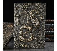 Embossed Leather Journal with Flying Dragon Design - Vintage European Style Hardcover Notebook, Handcrafted PU Cover, Thick Paper, Gift for Writing, Sketching, Diary (Green Bronze)