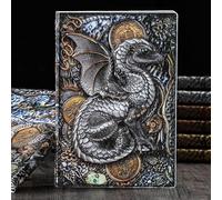 Embossed Leather Journal with Flying Dragon Design - Vintage European Style Hardcover Notebook, Handcrafted PU Cover, Thick Paper, Gift for Writing, Sketching, Diary (Color)