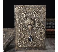 Embossed Leather Journal with Roc Bird Design - European Vintage Style Handmade Notebook, Retro PU Cover, Thick Paper, Ideal for Writing, Sketching, Gifts (Green Bronze)