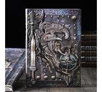 Embossed Leather Notebook Journal, Vintage European Style Paladin Design, Handmade Leather Daily Notepad PU Cover, 3D Relief Medieval Knight Pattern, Gift for Writing, Sketch (Color)