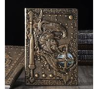Embossed Leather Notebook Journal, Vintage European Style Paladin Design, Handmade Leather Daily Notepad PU Cover, 3D Relief Medieval Knight Pattern, Gift for Writing, Sketch (Green Bronze)