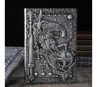 Embossed Leather Notebook Journal, Vintage European Style Paladin Design, Handmade Leather Daily Notepad PU Cover, 3D Relief Medieval Knight Pattern, Gift for Writing, Sketch (Silver)