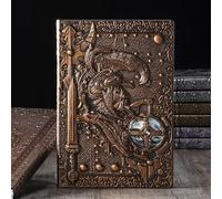 Embossed Leather Notebook Journal, Vintage European Style Paladin Design, Handmade Leather Daily Notepad PU Cover, 3D Relief Medieval Knight Pattern, Gift for Writing, Sketch (Red Bronze)