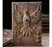 Embossed Leather Notebook Phoenix Journal - Vintage European Style with Rhinestones, Retro PU Diary for Writing, Handmade Leather Daily Notepad Sketchbook, Gift for Women and Men (Color)