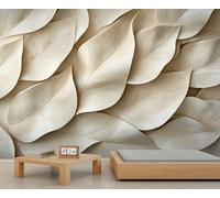 Embossed Leaves Wall Mural, Wood Grain Leaves 3D Wallpaper, Plant Mural for Living Room Bedroom Study TV Background Decor - 200x140cm