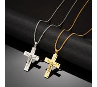 Embossed letter engraved cross titanium steel necklace men and women trendy light luxury high-end sweater chain