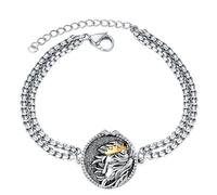 Embossed Lion Head Bracelets for Men Boys 925 Sterling Silver 3D Lion Head Pendant Lion Bracelets Coins Lion Medals Charm Fine Leo jewellery Gifts for Teens Boyfriend (Lion bracelet-6670)