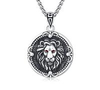 Embossed Lion Head Necklace for Men 925 Sterling Silver 3D Lion Head Pendant Lion Necklaces Coins Lion Medals Charm Fine Leo jewellery for Men Women