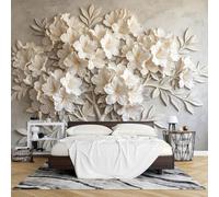 Embossed Look Floral Wall Mural Photo Wallpaper Non Woven 400 x 280 cm 3D Flower Wallpaper, Modern Feature Wall Art for Living Room Bedroom Background Decoration