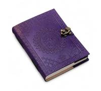 Embossed Mandala Leather Journal with Lock Closure, Vintage Writing Notebook, Blank Spell Book of Shadows, Travel Diary Gift for Women & Men (Purple)