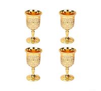 Embossed Metal Goblet Set 4 Pcs Vintage Style Stainless Steel Drinking Cups 4 Pcs Silver for gold Decorative Wine Goblets 4 Pcs for Banquet Party Metal Stemmed Cups 4 Pcs 3.5x6.6cm Embossed for(Gold)