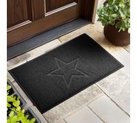 Nicoman Star Shape Embossed Entrance Door Mat Non Slip Dirt Trapper PVC Spaghetti Mat with Rubber Base, Jet Washable Quick Drying Doormat Indoor or Outdoor - (Medium, Black, 75 x 44cm)