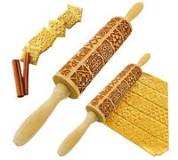 Embossed Rolling Pin, 35cm Wooden Engraved Embossing Rolling Pin, Square Grid Cookies Mold, Kitchen Decor Tools for Baking Cookies Christmas