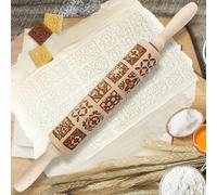 Embossed Rolling Pin - Christmas Embossed Rolling Pins with 16 Different Flowers in Squares, 3D Wooden Rolling Pin Cookies Mold Kitchen Decor Tools for Kids and Adults to Make Cookie Dough(Square)
