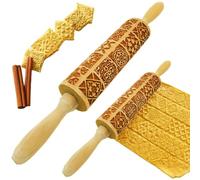Embossed Rolling Pin, Christmas Engraved Embossing Wooden Rolling Pin Square Grid Cookies Mold Kitchen Tools for Baking.